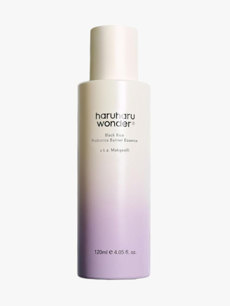Haruharu Wonder Black Rice Probiotics Barrier Essence in branded component on a light gray background